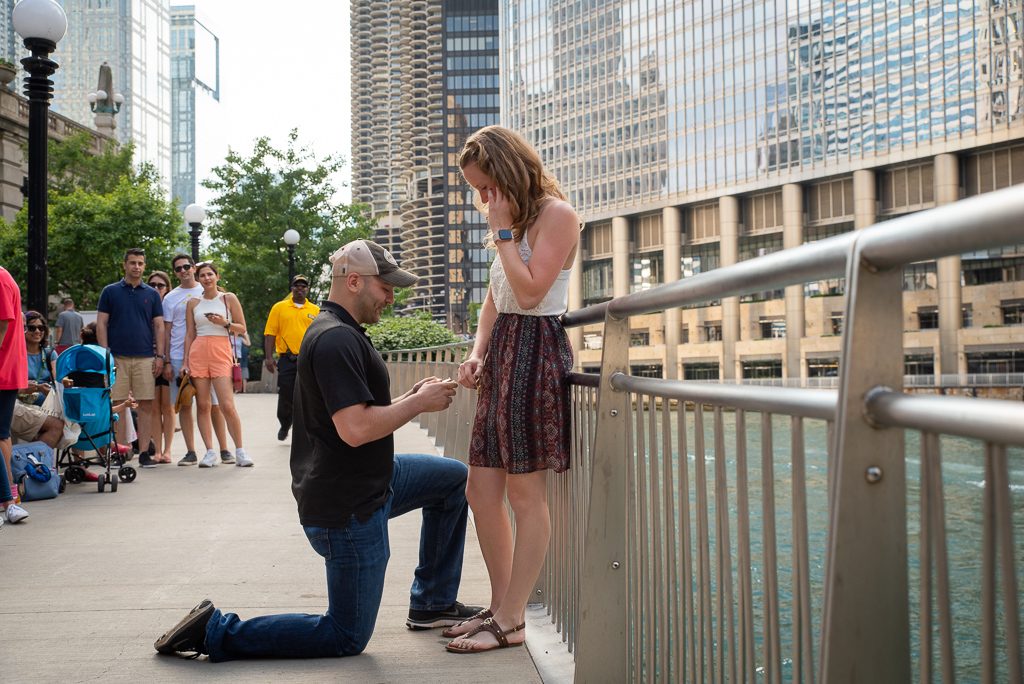 Photo Chicago Engagement Proposal Photographer: Lance’s Riverwalk Proposal